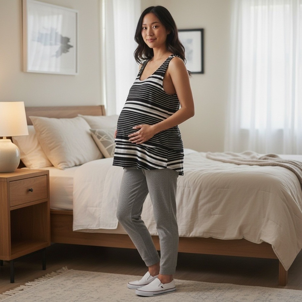 Latched Mama Nursing Tank Top Black White Striped Maternity Plus Size 3X - Picture 2 of 9